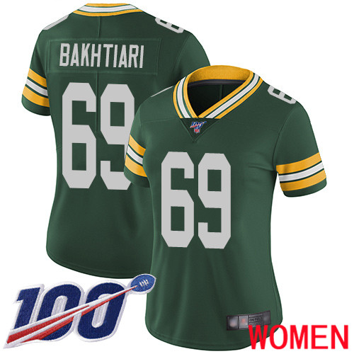 Green Bay Packers Limited Green Women #69 Bakhtiari David Home Jersey Nike NFL 100th Season Vapor Untouchable